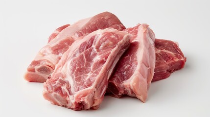 Thick Pork Cuts on White Background: Juicy, Marbled Meat Chunks Showcasing Freshness&mdash;Perfect for Grilling, Roasting, or Cooking, Highlighted in Clean, Crisp Imagery