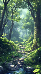 Forest path creek sunlight