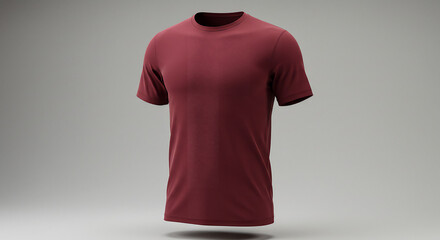 Sleek Maroon TShirt Mockup Floating on a Neutral Gray Background.
