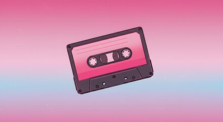 Fototapeta premium A cartoon cassette tape against a light pink and blue gradient background