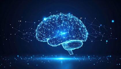 Futuristic Digital Brain with Connecting Lines and Glowing Elements