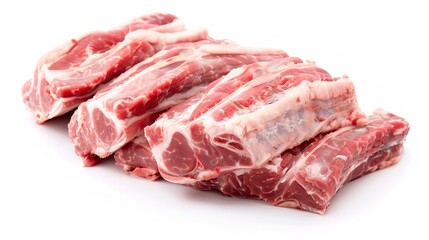 Fototapeta premium Thick Pork Cuts on White Background: Juicy, Marbled Meat Chunks Showcasing Freshness—Perfect for Grilling, Roasting, or Cooking, Highlighted in Clean, Crisp Imagery