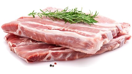 Fototapeta premium Thick Pork Cuts on White Background: Juicy, Marbled Meat Chunks Showcasing Freshness—Perfect for Grilling, Roasting, or Cooking, Highlighted in Clean, Crisp Imagery