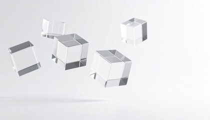 Floating Transparent Cubes on a Soft White Background in Motion