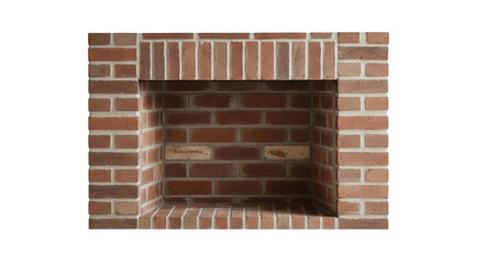 Empty red brick fireplace isolated