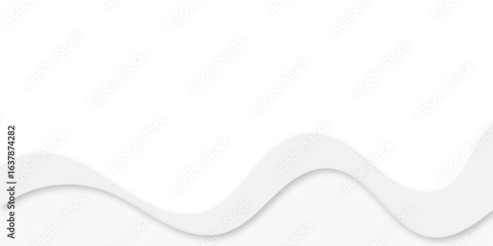 Poster minimal white background with smooth flowing wave design, soft shadows, and layered paper-cut style 