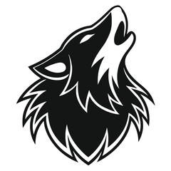 Obraz premium Stylized Black and White Wolf Head Howling at the Moon: Powerful, Majestic, Tribal Design Element for Logos, Branding, and Graphic Design Projects.