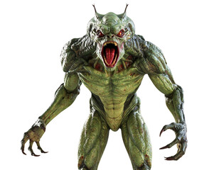 Obraz premium Scary Green Alien Creature PNG Transparent