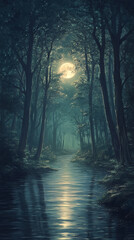 Fototapeta premium Forest path moonlight