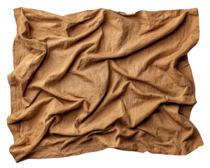 Crumpled brown fabric square with realistic shadow and textured folds, creating natural, organic appearance suitable for textile design or background use