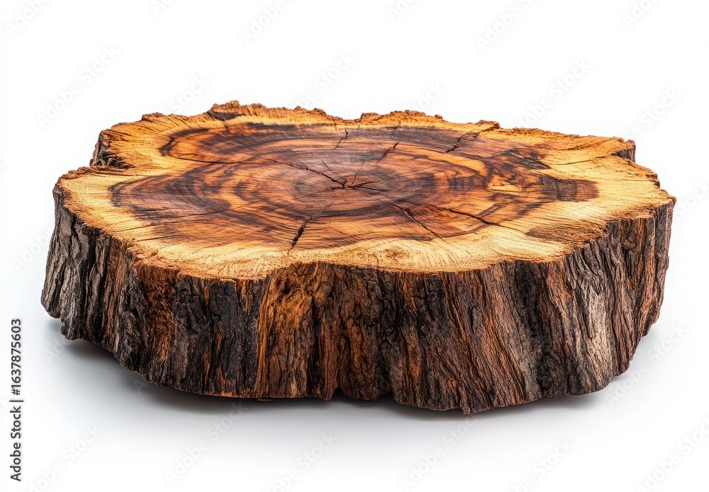 Poster natural wooden log slice with detailed grain and unique texture isolated on white background for art