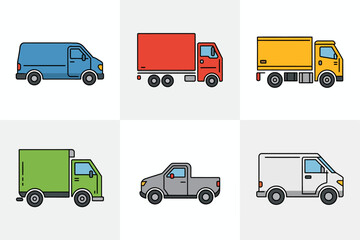 Delivery truck and van icon set, cargo vehicle vector, shipping transport illustration, logistics collection, delivery service design