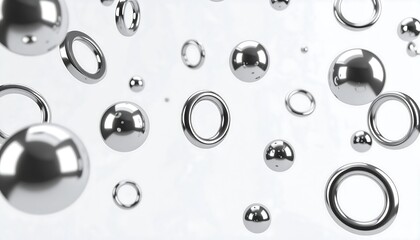 Shiny Metallic Spheres and Rings Floating.