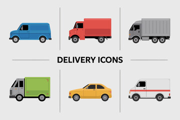 Cargo van and delivery truck icons, transport vehicle vector, shipping illustration, logistics collection, delivery service design