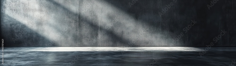 Poster dark minimalist empty room with light beams and textured wall for background use in photography and 