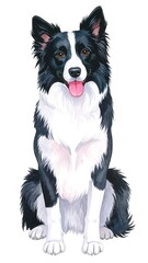 Fototapeta premium Sitting black and white dog