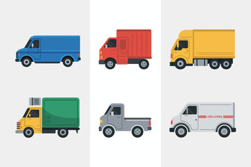 Delivery vehicle icon set, truck van car vector, shipping transport illustration, logistics collection, delivery service design