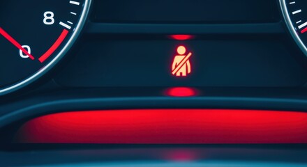 Illuminated Seatbelt Warning Light on Vehicle Dashboard, Indicating Safety Reminder and Automotive System Status