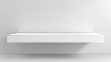 Minimalist White Shelf on White Wall Background: Empty Display Space for Products or Decorative Objects