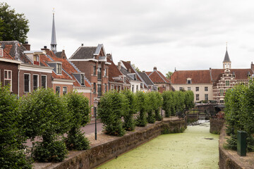 Canal houses in the old center of the historic medium-sized city of Amersfoort in the center of the Netherlands.