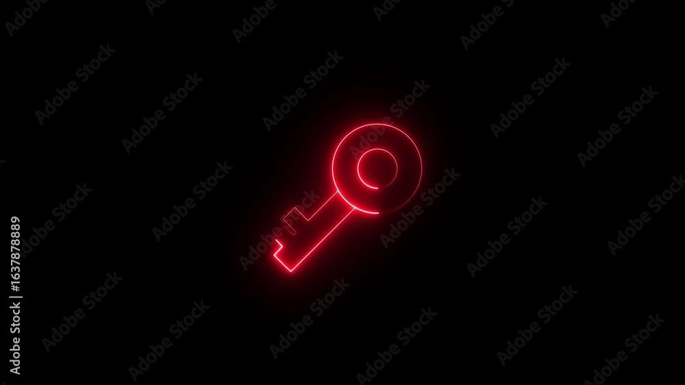 Poster glowing neon line key icon isolated on black background. the animation features security key icon wi