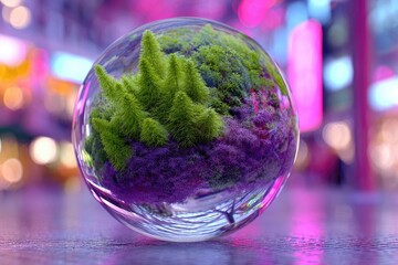 A glass sphere holds vibrant miniature flora