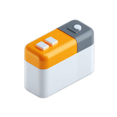 Orange and white 3D isometric box with buttons