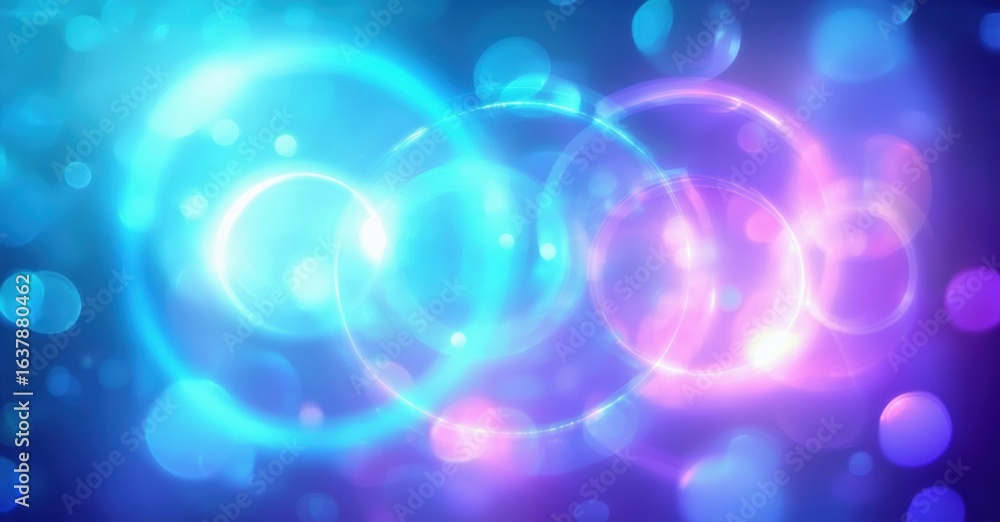 Poster bright abstract background. vivid blue, purple lights create circular patterns, bokeh effect. energe