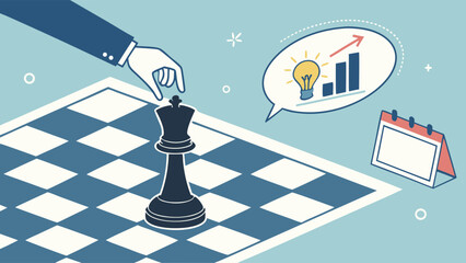 Chess Queen Hand Lightbulb Chart and Calendar Illustration.