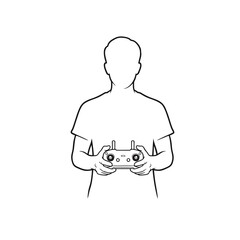 Minimalist Drone Pilot Logo, Silhouette of Person Holding a Drone Controller