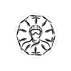 Drone Pilot Logo, Abstract Drone Pilot Figure Merged With Drone Propeller Shapes