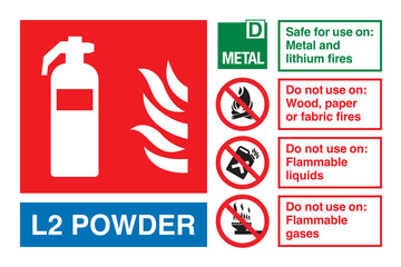 L2 Powder Fire Extinguisher Sign Vector &ndash; Metal and Lithium Fire Safety