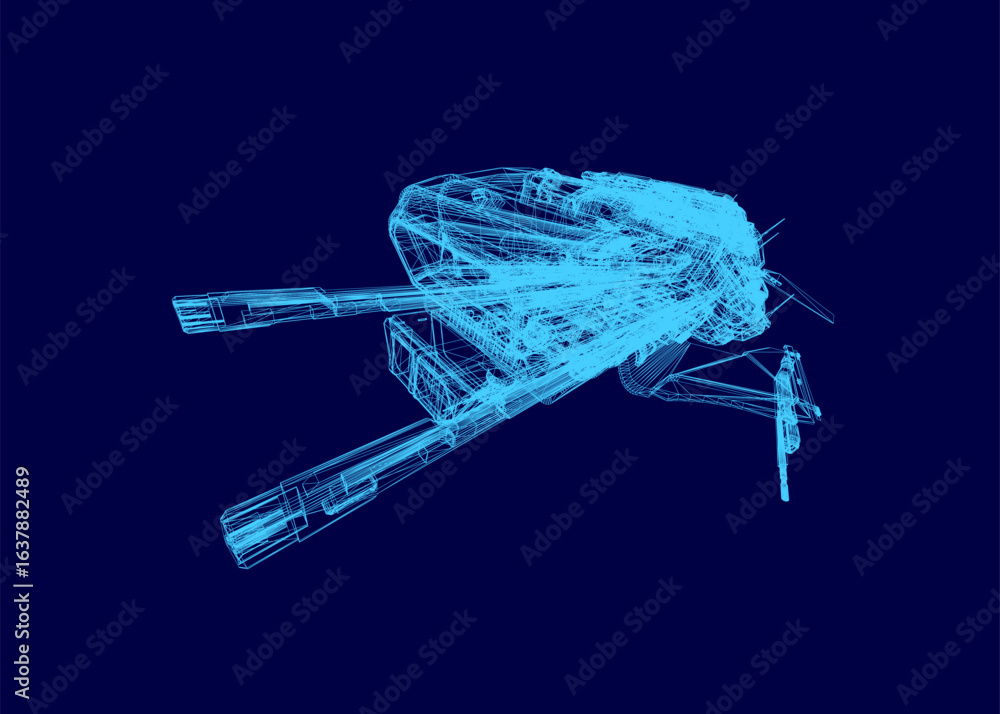 Aufkleber a futuristic fighter spaceship rendered in detailed 3d wireframe style against a blue background. th