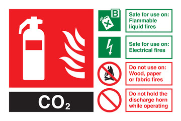 CO2 Fire Extinguisher Sign Vector &ndash; Flammable Liquid and Electrical Fire Safety