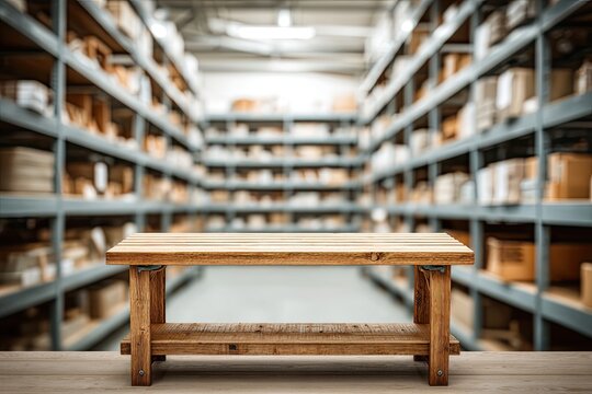 Wooden table in a warehouse
