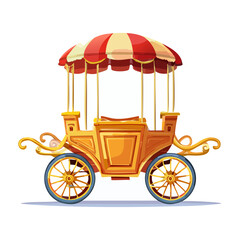 Ornate antique carriage illustration with striped awning and decorative wheels for fairytales and fantasy settings