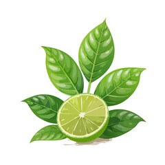 Lime Slice with Lush Green Leaves Isolated on Black Backdrop Fresh Citrus Ingredient for Food Beverage Product Imagery