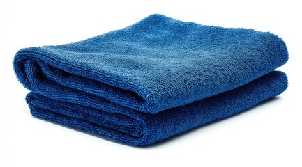 Folded blue towels on white background