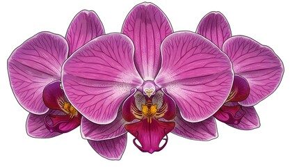 Fototapeta premium Detailed botanical illustration of a vibrant magenta orchid cluster, a concept of elegance and tropical beauty.