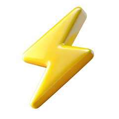 Bright yellow 3d lightning bolt isolated on transparent background