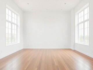 Empty room with large window and wooden flooring for cleaning