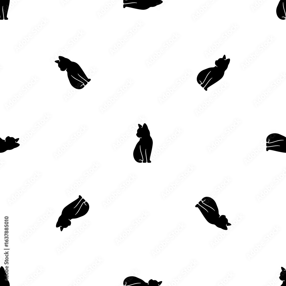 Poster seamless pattern of repeated black cat symbols. elements are evenly spaced and some are rotated. ill