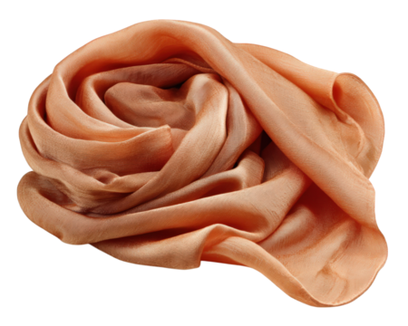Soft peach silk handkerchief with elegant folds, luxurious texture, and smooth surface, isolated on transparency background, perfect for fashion accessory or gift ideas