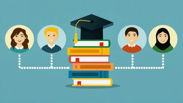 Educational Connection Concept with Books and Diverse Students Linked to Knowledge - Powered by Adobe