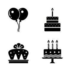 Birthday Cake and Balloon Icon Set