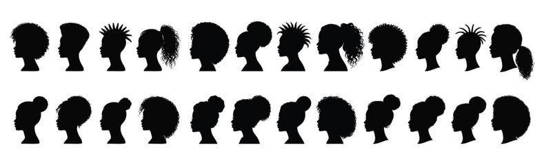 Diverse Collection of Black Female Hair Silhouettes in Profile woman