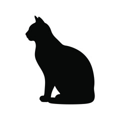 Black cat silhouette sitting profile view