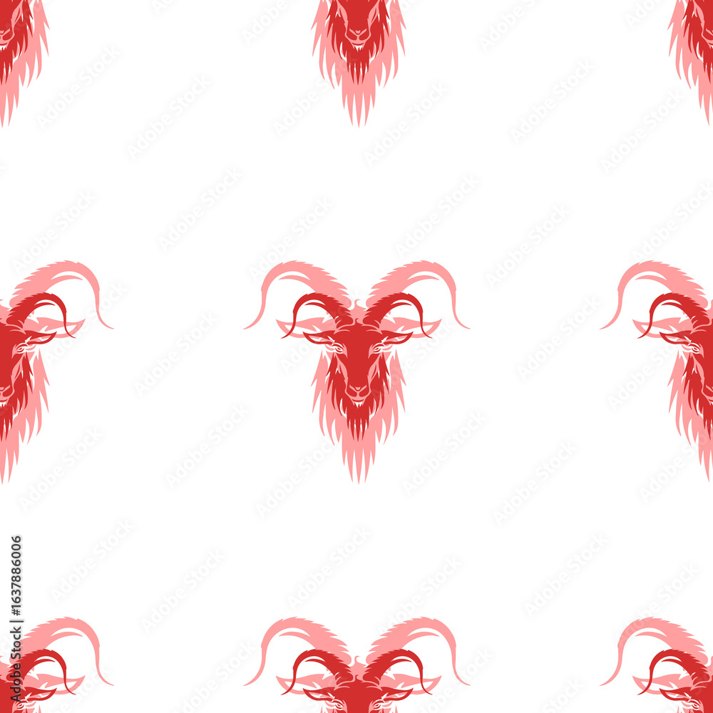 Poster seamless pattern of large isolated red goat symbols. the elements are evenly spaced. illustration on