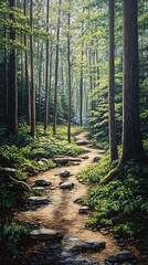 Fototapeta premium Forest path sunlight