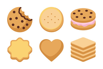 Assorted cookie icons, biscuit and sandwich cookie vector, sweet dessert illustration, bakery snack collection, tasty treat design